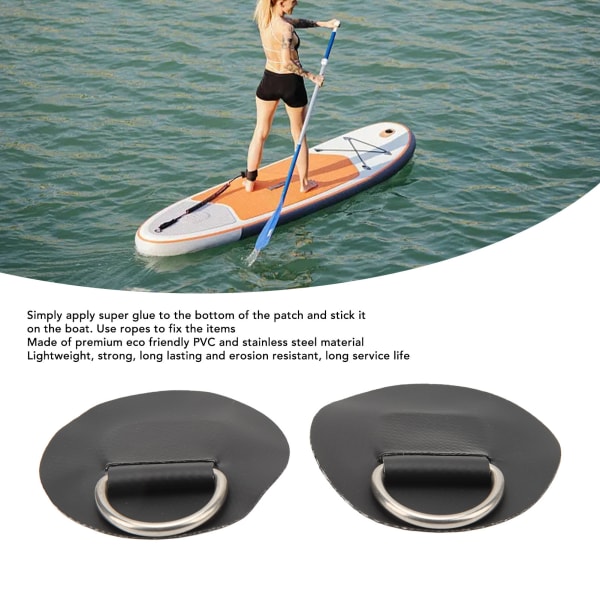4 stk. D-ring lap PVC rustfrit stål surfboard enkelt lag rund form D-ring pude til oppustelig båd kajak kano sort