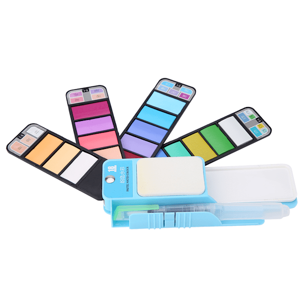 18 farver vifteformet pigment maleri sæt fast akvarel foldbar dragt (blå palet)