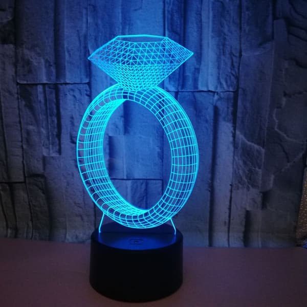 Diamantring Natlampe, 3D Illusion Lampe, 7 Farver Changi