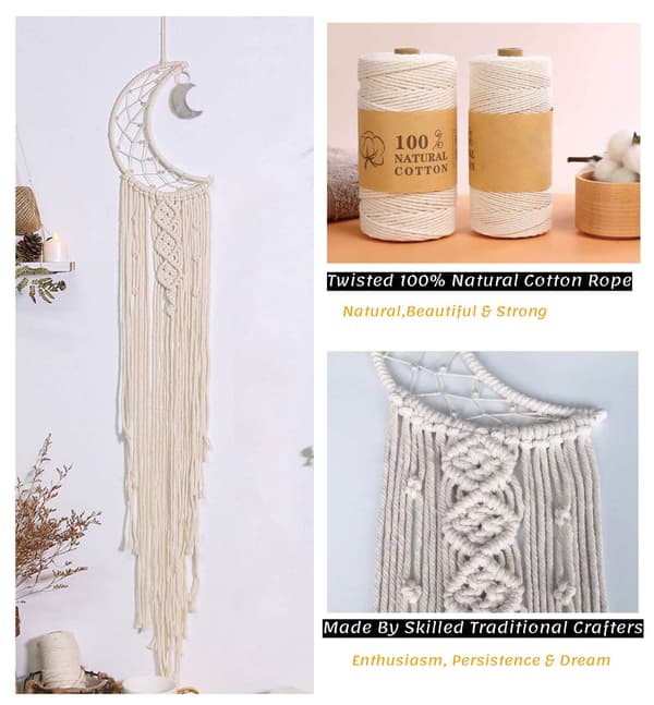 Månedrømmefanger med lys, Boho veggdekor for soverom, jenterom, tenåring, gutter, mamma, kvinner moon with light
