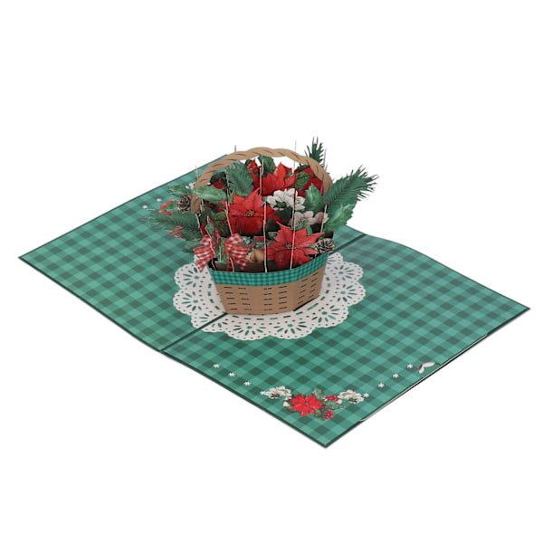 3D Jul-kort Blomkorg Utsökta Detaljer Popup Gratulationskort med Kuvert för Presentteman Fester