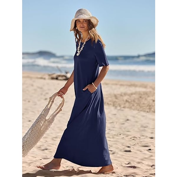 Dame 2025 Forår Sommer Afslappet Maxikjole Strandferie Kortærmet Rund Hals Basic Lang T-shirt Kjoler XXL