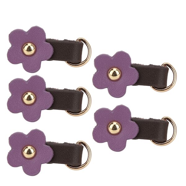 5 st dragkedjor i delat läder med blomform DIY kläder sytillbehör lila