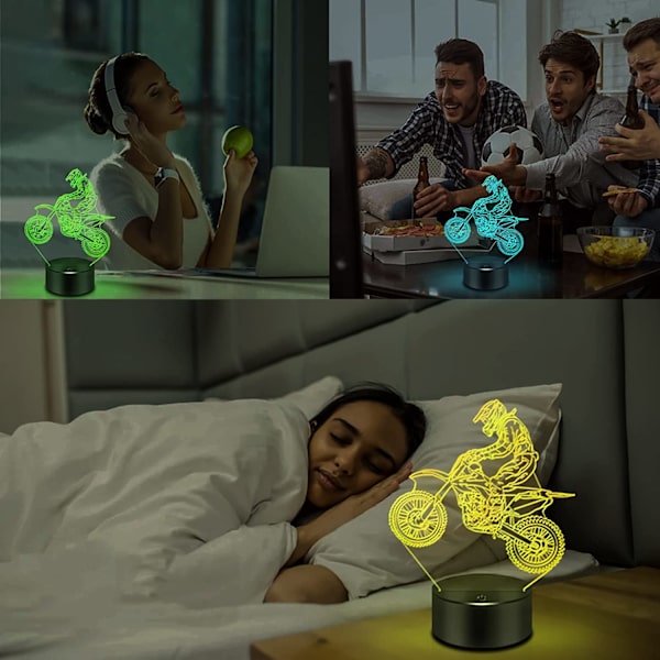 Smutscykel Present 3D Nattlampa, 16 Färger Ändrar Fjärrkontroll