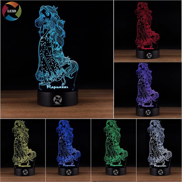 3D Optisk Illusjon Nattlys - 7 LED Fargeskiftende Lampe