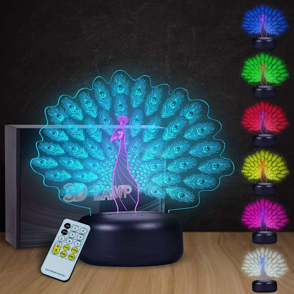 Färgglad Fenixlampa 3D Visuell Fenix LED Nattlampa Touch Switch och Fjärrkontroll
