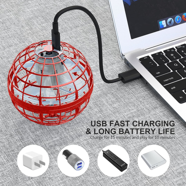 Lentävä pallolelu, Hover Orb, Globe Shape Magic Controller Mini Drone, RGB Lights Spinner 360 pyörivä pyörivä UFO-lelu lapsille aikuisille (punainen)