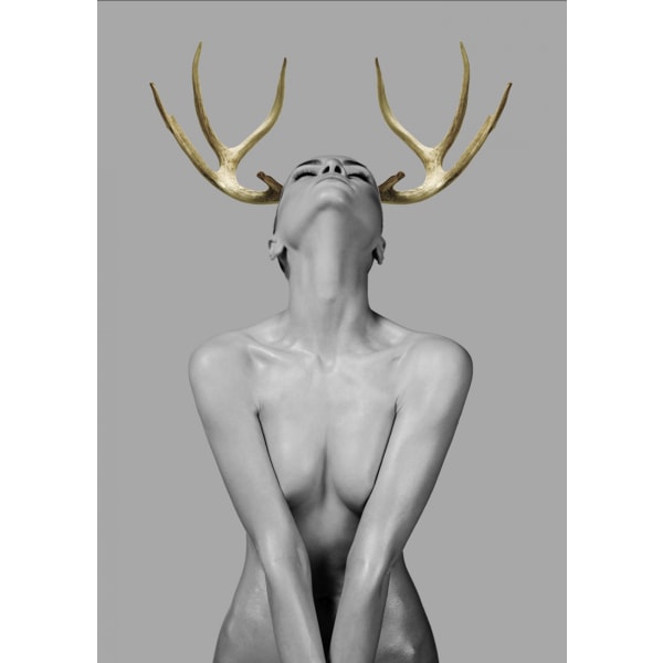 Elk Girl Väggkonst Canvas Tryck Affisch, Enkla Mode Svartvita Tecken