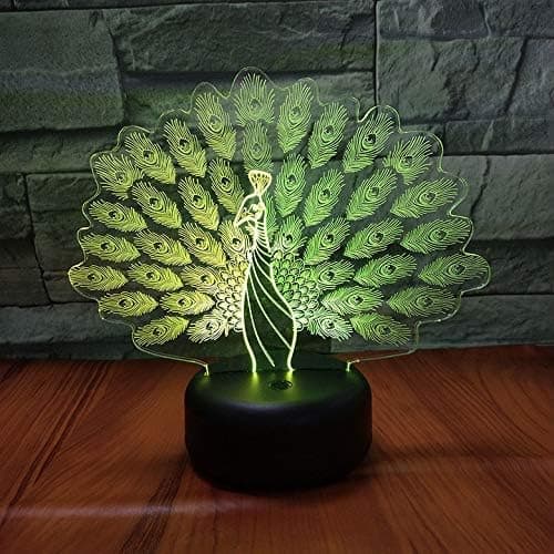 3D LED Påfugl Natlampe, Optisk Illusionslampe 16 Farver C