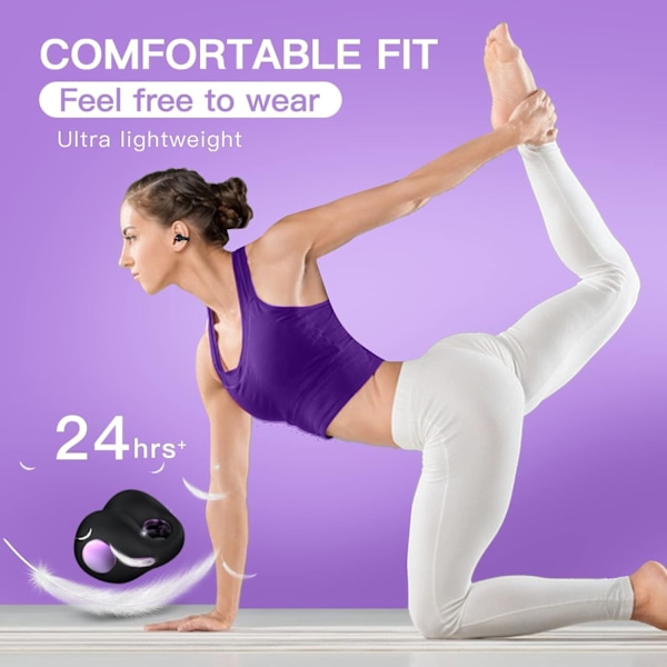 Trådløse øreklips-knopper Klips på ørepropper Åpne hodetelefoner Bluetooth Bone Conduction Headset Øretelefoner Hodesett Ledende hodetelefoner Purple