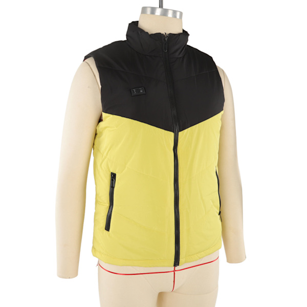 Oppvarmet vest elleve oppvarmingssoner 3 justerbare nivåer USB strømforsyning vaskbar oppvarmet jakke med innerlomme gul svart M 52,5-60 kg