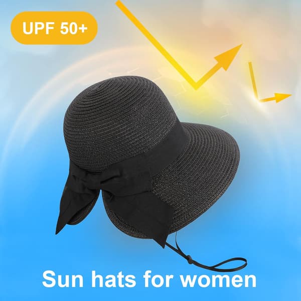 Solhatte til kvinder UPF 50+ Kvinders lette sammenklappelige/pakkelige strand solhat Black