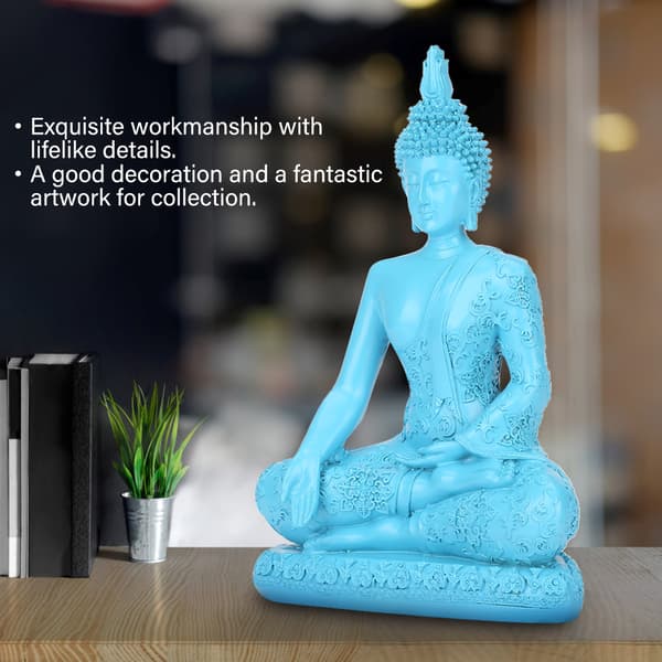 Resin Blå Buddhistisk Buddha Figur Statue Religiøs Skulptur Håndlaget Håndverk Dekorasjon