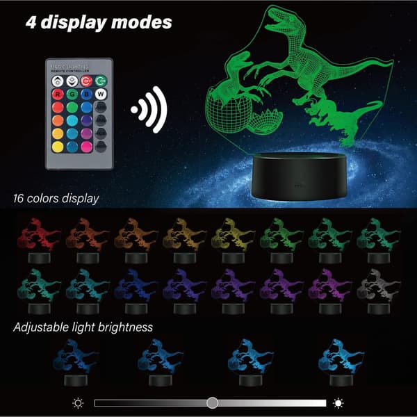 3D Optisk Illusions Natlampe 16 LED Farveskiftende Lampe Gi