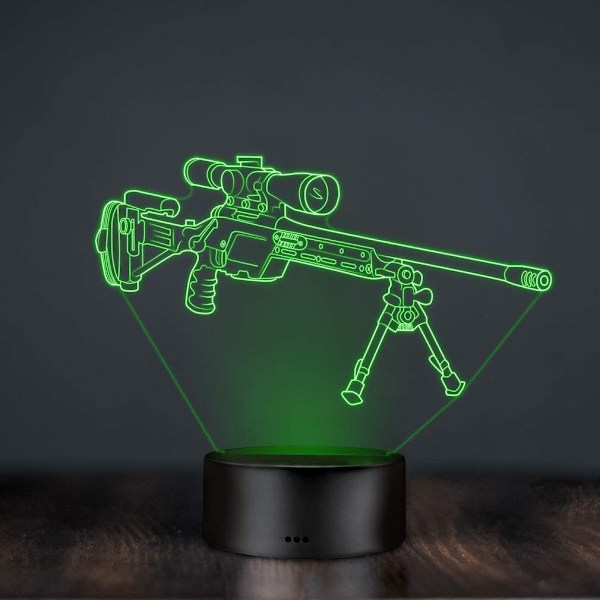 Optisk Illusion 3D Gevär Sniper Rifle Nattlampa USB-driven Touch Switch Fjärrkontroll LED Dekoration 3D Lampa 7/16 Färger Byter Julbarn Ki