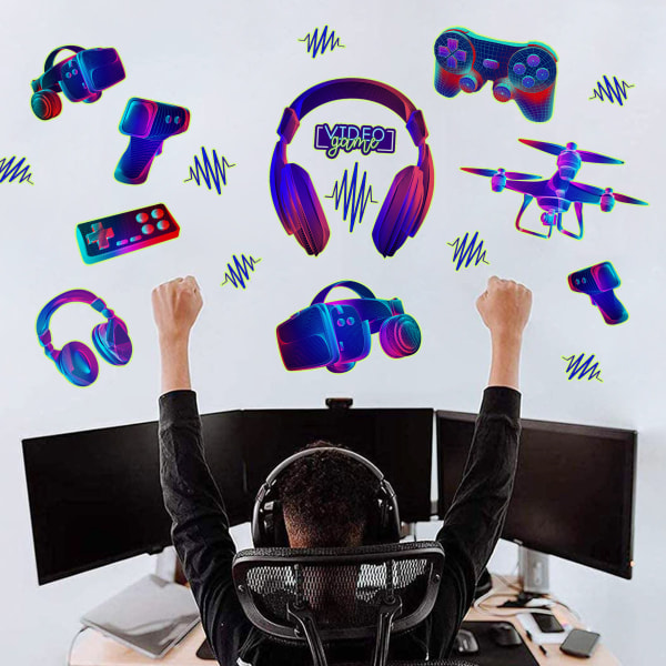 Spel Glow in the Dark Stickers, Controller Väggdekaler, Avtagbar Videospel Väggmålning för Pojkar Sovrum Män Barn Lekrum Dekorationer