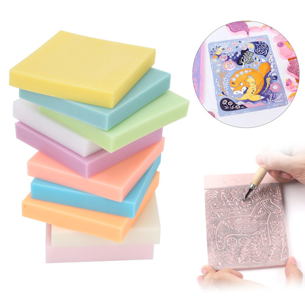 10 stk fargede gummiblokker for gravering, dedikerte myke stempelblokker, DIY-utskårne håndverkstilbehør