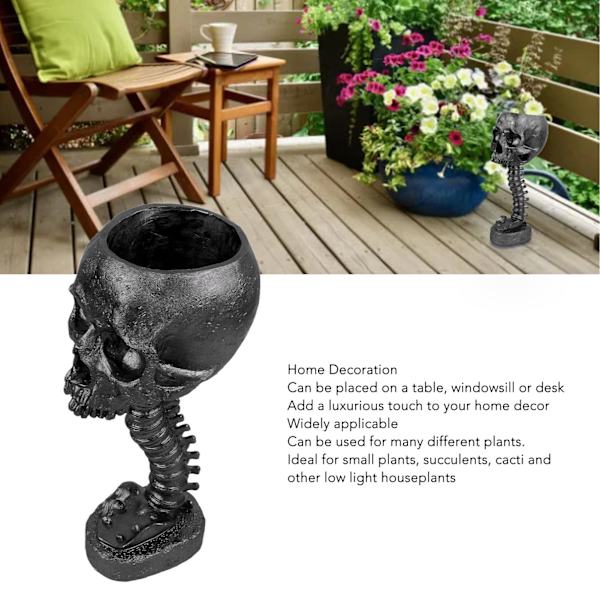 Kranium Planter Rygsøjle Stativ Sæt Innovativt Utsøgt Dekorativt Håndmalet Resin Skelet Blomsterpotte til Hjem Have Black