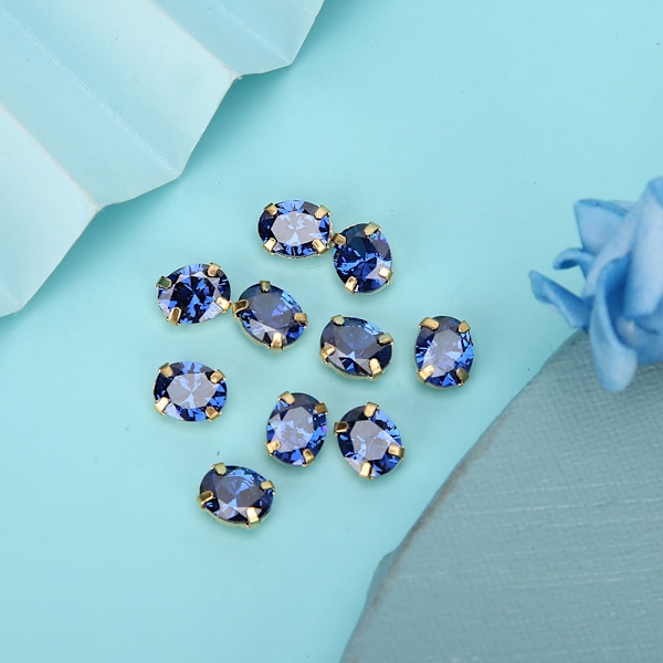 10 st Sömnad Zirkon Rhinestones Ellipsformad DIY Skor Kläder Tillbehör 8x10mm Royal Blå