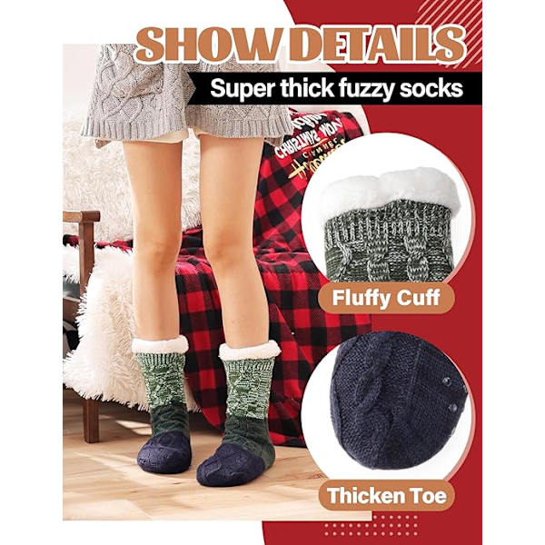 Dame Slippersokker Antislipp Fuzzy Fluffy Tykke Varme Hyttekoselige Komfortable Myke Fleece Hjemmegrep Sokker Green