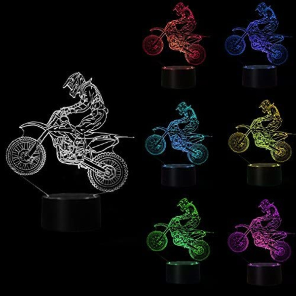 3D Motocross Bike Nattljus Nyhet 3D Bordslampa USB 7 C