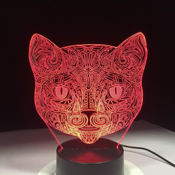 Katteansikt 3D Visuell Lampe Optisk Illusjon LED Nattlys Ama