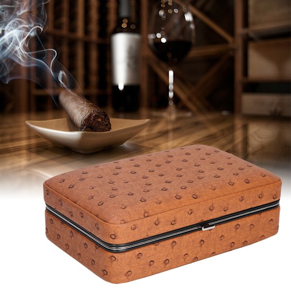 Strutsläder Bärbar Resa Utomhus Humidor Väska Cigarrhållare Förvaringslåda Magnetiskt Spänne