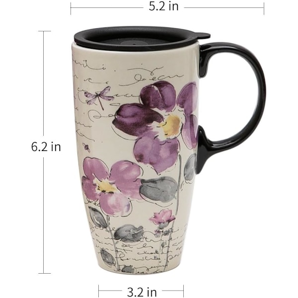 Hög Keramisk Resemugg 500 ml Kaffekoppar Förseglat Lock Med Färgbox purple flower