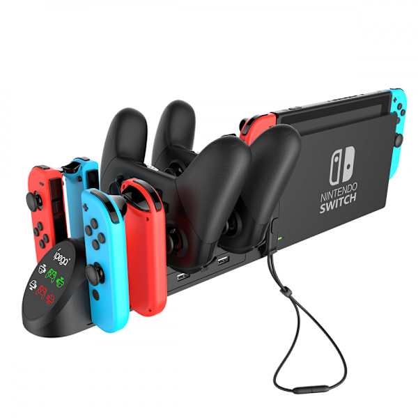 Opladerstation til Nintendo Switch/Switch OLED Model Joy Con og til Switch Pro Controllere Opladningsdock med USB 2.0 Stik og Porte, Kun til Nint