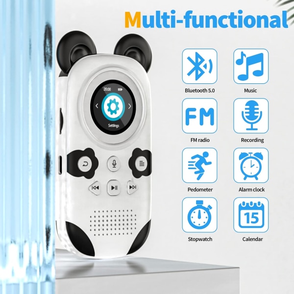 Cute Panda Style MP3 Player with Speakers for Children 32GB Bluetooth 5.0 MP3 Player Maximum Support 128GB TF Card Portable Lossless HiFi Sports Play