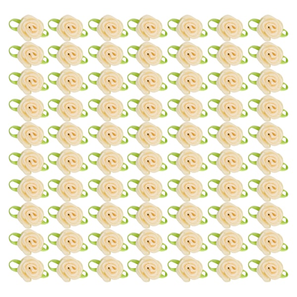 450 st mini bandros dekoration rosett blomma med blad prydnad för DIY sömnad hantverk beige