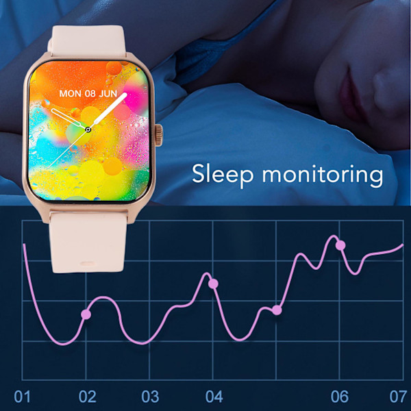 Smartklocka med blodsyremätning, samtalsdisplay, IP68 vattentät pekskärm och stegräknare Pink