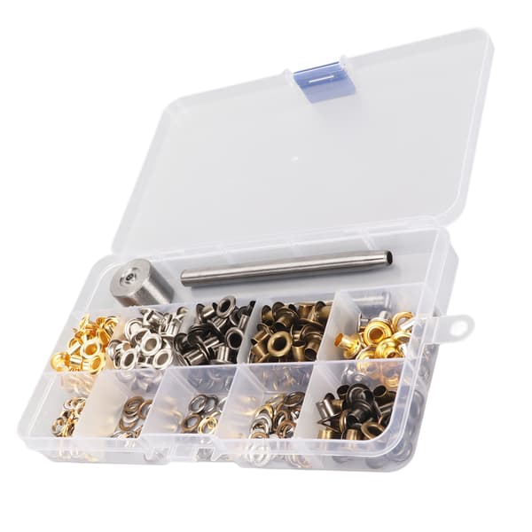 400 st Grommets 5mm 4 färger Robust kopparlåda förpackad enkel installation Öglekit med stans för skor väskor kläder
