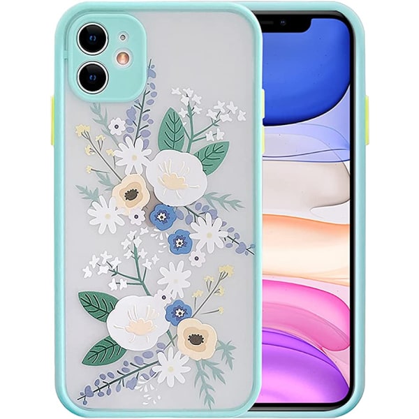 iPhone 11 Skal för Clear Flower Frosted PC Baksida Floral-Blå