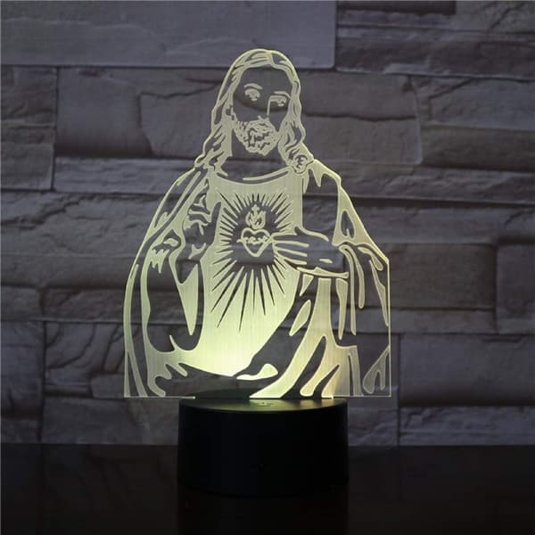 3D Optisk Illusionslampe Natlys LED Børn Kristne Jesu