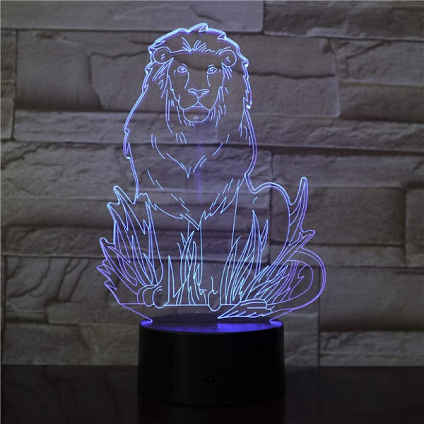 3D Illusion Nattlampa Skrivbordslampa 3D Led Lejonmodell Nattlampa USB 7 Färger Svart Bas Bordlampa Heminredning Barn Pojke Födelsedag Dekorationer