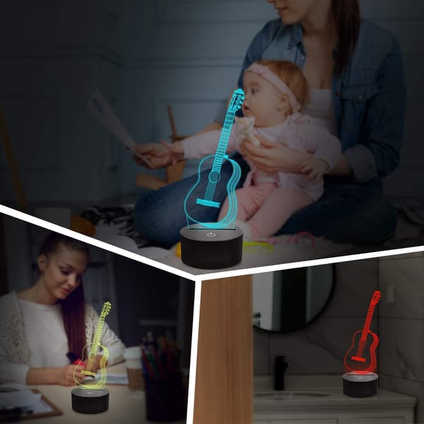 3D Gitar Nattlys Illusjon LED Lampe, 16 Fargeendringer Berøring