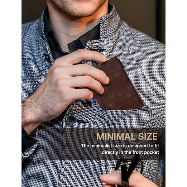 Plånbok för män med kortfack: Pop-up aluminiumfodral, RFID-blockering, kolfiberläder, smart, slim, minimalistisk, framficka - Kapacitet för 9-14 kort | ID-fönster ‏‏‎ ‎‏‏‎ ‎‎Dark Brown