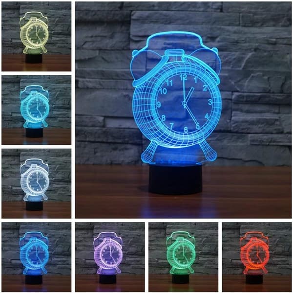 3D Illusion Lampe Vækkeur LED Natlys Touch Kontrol 7