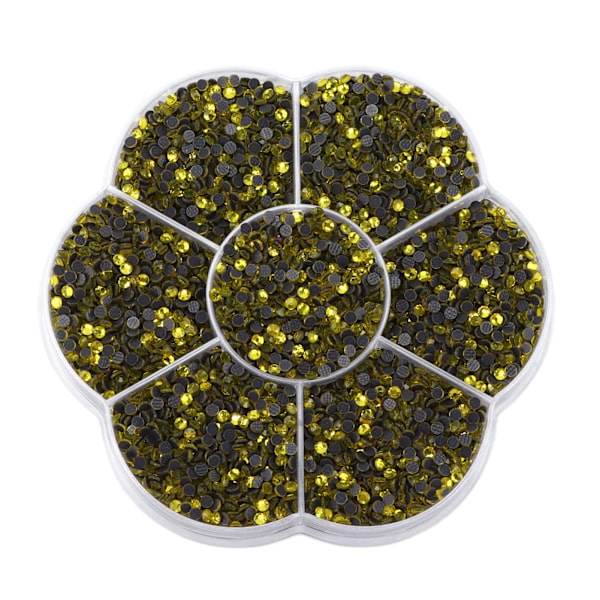 14400 stk. flade bagsiderhinestones, blændende farverige DIY robuste iriserende rhinestones runde perler til manicure makeup, citrongul