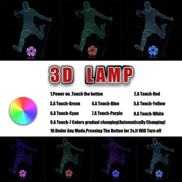 Fodboldlampe 3D Visuel Fodbold LED Natlampe Touch