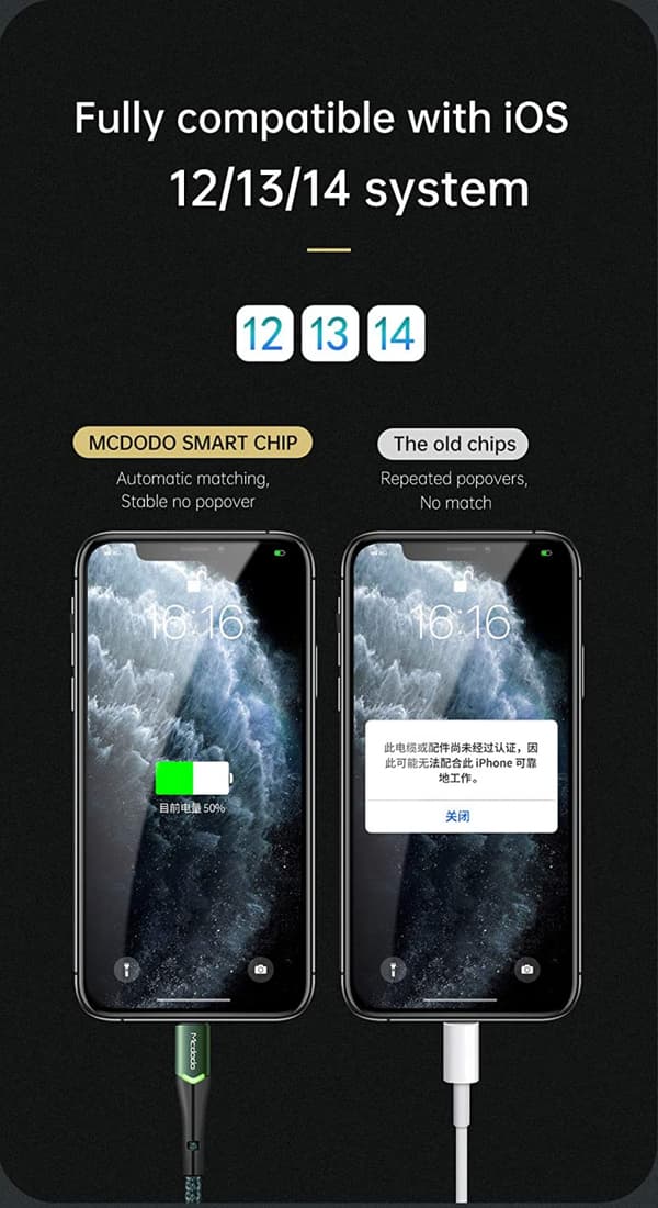 USB til Lightning iPhone Data- og opladningskabel, understøtter hurtig opladning