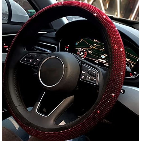Bil Bling Ratt Skydd för Kvinnor Flickor Vinröd 15 Tum Universal Röd Kristall Strass Diamanter Bling Bling Tillbehör An Red