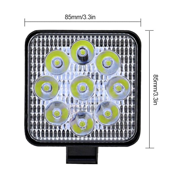 27W 9LED Kvadratisk Mini Arbeidslys Ekstra Lampe Bil Motorsykkel Modifikasjon Frontlys Svart