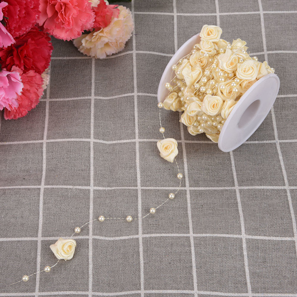 10m/rulle Rose Kunstig Perle Wire Perler Girlande Streng DIY Bryllup Dekoration beige