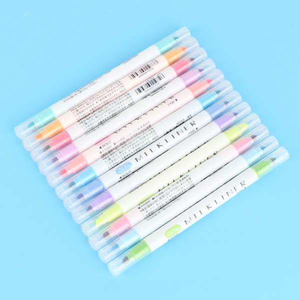 12 farger dobbelthodet fluorescerende penner tegning mild liner penn highlighter stasjonær