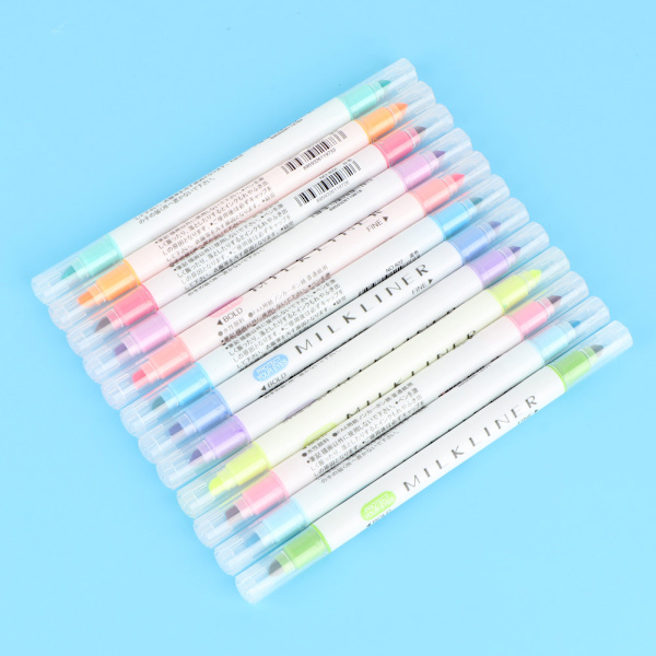 12 farver dobbeltsidet fluorescerende penne tegning mild liner pen highlighter brevpapir