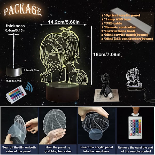 Hange Zoe lampa för serietidningsfans, Anime Levi Ackerman 3D LED Ni