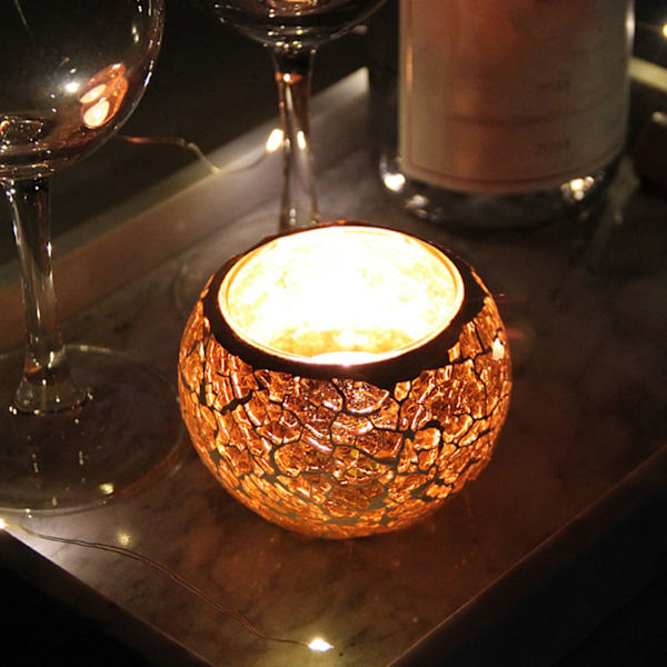 Mosaikk Lysestake Håndlaget Utsøkt Romantisk Gull Glass Lysestake Tealight Lysestake for Spisebord