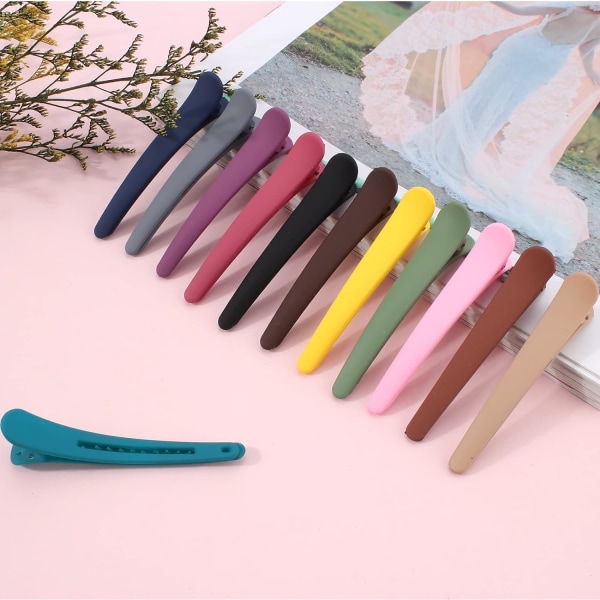 12 stk. hårklemmer til styling sektionering, 3,1 tommer matte alligator hårklemmer hårspænder ingen crease andebilled hårklemme 12-Color